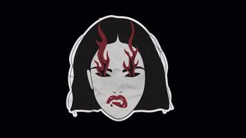 Animated Vampire Girl Sticker Peeling Loop on Transparent Background video