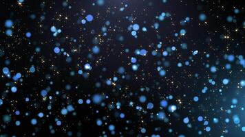 Luxurious concept of animation of abstract gold and blue particles for birthday and holiday celebrations. 4k bokeh background with light particles on dark background. Animated footage video
