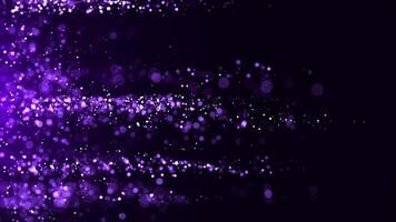 Stylish background with bright particles of dust and bokeh and sparkling glitter. Violet flying dots. Cinemagraphic background for awards. Seamless loop video