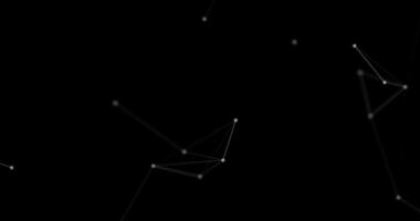 Abstract futuristic background with plexus lines, dots and triangles, digital technology, big data, high-speed connection visualization on black background. Seamless loop abstract background video