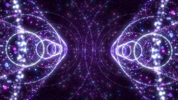 Abstract swirling particle surfaces. Fluorescent tunnel.by moving bright neon lines of particles and bright dots. High technology corridor video