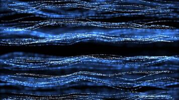 abstrato brilhando digital cyber onda fez do partículas e poeira pontos comovente em azul fundo, grande dados visualização, futurista e tecnológica, 3d, 4k, desatado laço. video