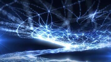 abstrato cena do futurista cyber mundo, ficção científica rede com onda energia, tecnológica brilhando superfície, néon noite cena, digital Ciência fundo animação 4k video