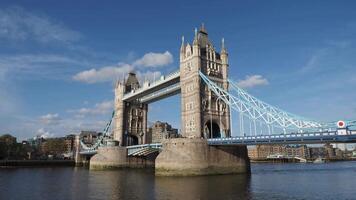 Tower Bridge, Timelapse of Tower bridge in London stands majestically under blue sky. video