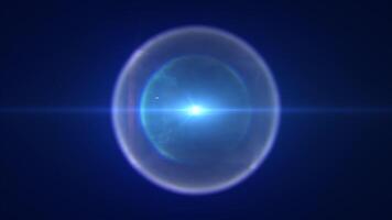 Glowing energy sphere in deep space with vibrant blue halo and lens flare effect video