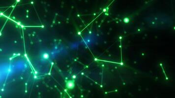 Abstract visualization of a glowing green neural network or digital data connections on a dark background video