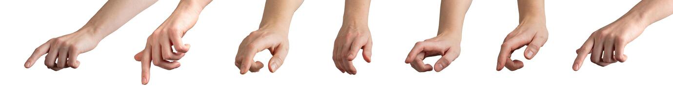hand with index finger pointing and tapping, indicating a selection. Gesture for advertising or photo