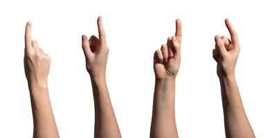 Hand with index finger pointing upward, indicating direction or selection. Clean, soft skin with photo
