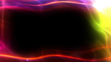 Colorful wavy border dynamically transforming, flowing with vibrant energy around sleek black copyspace background, creating mesmerizing visual effect. video