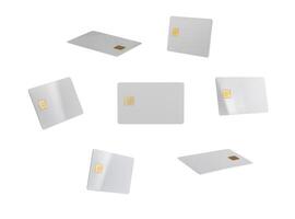Bank card mockup in different angles and positions. Glossy, clear plastic design showcasing credit photo