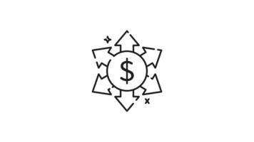 Cash flow line animation. Dollar sign surrounded by up and down arrows. Ideal for financial reports, stock market analysis, investment presentations, economic trends. Motion graphic video