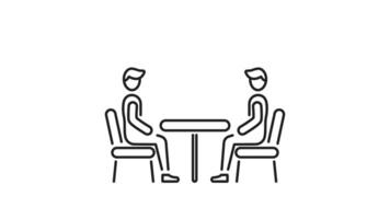 Team meeting icon animation. Team meeting icon depicting two colleagues discussing questions and answers at a table. Suitable for business presentations, teamwork concepts, and office related designs. video