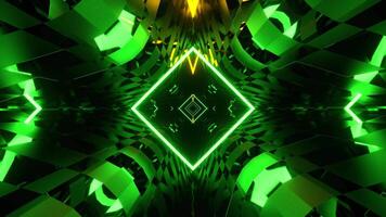 Green and Yellow Dimensional Tunnel with Neon and Mirror Pattern Background VJ Loop in 4K video