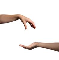 Hand reaching out with open palm, asking for help or donation. Gesture of giving and receiving, photo