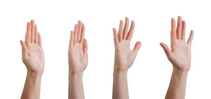 Hand raised in a friendly wave, signaling a greeting or hello. Casual, natural gesture for photo
