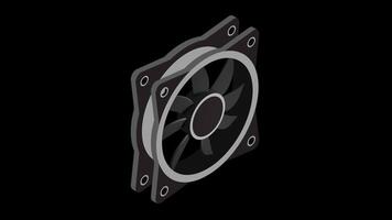 Isometric computer fan animation. Computer fan cooler. Isometric of PC case fan. Computer hardware components. Transparent background with alpha. video