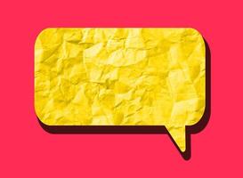 Crumpled yellow and pink paper speech bubble with vibrant, bold colors. Pop art style, featuring an photo