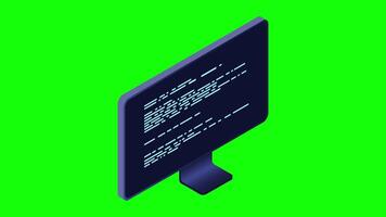 Isometric monitor animation. Computer monitor isometric desktop. Modern monitor. 4K animated in isometric style, video