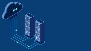 Cloud technology computing concept. Modern cloud technology. Data center isometric concept. Isometric cloud technology with data center. Web hosting concept. video