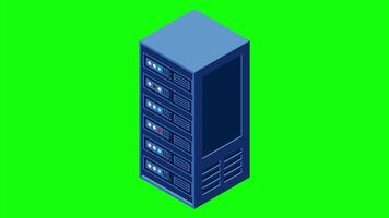 Data center server box. Hosting server or data center room concept. Isometric hardware server case cabinet. 4K seamless loop animation, video