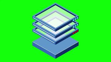 Isometric futuristic server animation. Isometric database or data center. Abstract blockchain. Computer storage. Cloud storage. 4K animated, video