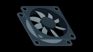 Isometric computer fan animation. Computer fan cooler. Isometric of PC case fan. Computer hardware components. Transparent background. video