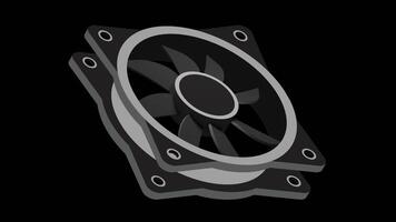 Isometric computer fan animation. Computer fan cooler. Isometric of PC case fan. Computer hardware components. Transparent background video
