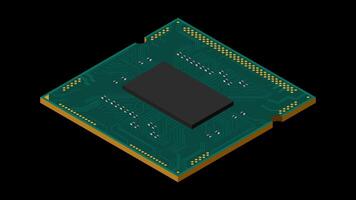Isometric processor animation. Central processing unit or CPU. Computer hardware components. Semiconductor technology concept. Transparent background with alpha. video