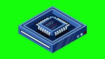 Isometric futuristic server animation. Isometric database or data center. Abstract blockchain. Computer storage. Cloud storage. 4K video