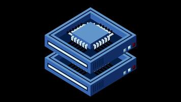 Isometric futuristic server animation. Isometric database. Abstract blockchain. Computer storage. Cloud storage. Transparent background with alpha channel, video