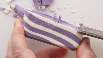 ASMR Purple Striped Soap Knife Cutting Creating Spiral Curls video