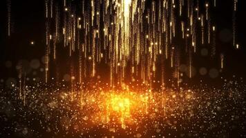 animação do cintilante poeira partículas e luz dourado chuva partículas. abstrato luxo fundo para prêmios e celebrações. ciclo video