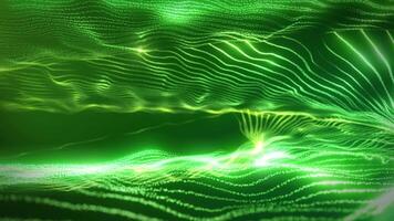 Abstract background with wavy particles, digital green cyber waves. Seamless loop video
