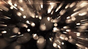 Abstract golden particles animation concept for birthday and holiday celebration. 4k bokeh background with light particles and glitter stars on dark background. Animated frames with light leak effect. video