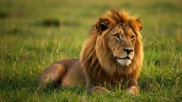 Resting Lion with Golden Mane in Tall Grassland video
