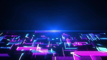 Abstract neon futuristic cyber world scene, sci-fi grid, glowing technology surface, neon night scene, digital science background with bright neon lines and geometric shapes video