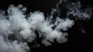 White smoke swirls dynamically in the air on a black background video