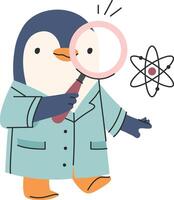 Penguin Scientist with Magnifying Glass vector