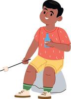 Boy Roasting Marshmallow by Campfire Design vector