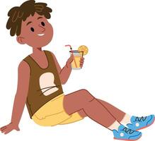 Relaxed Boy with Refreshing Drink vector