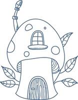 Fairytale Mushroom House with Leaves Sketch vector