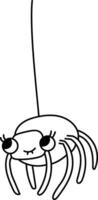 Smiling Spider Hanging from Thread Doodle vector