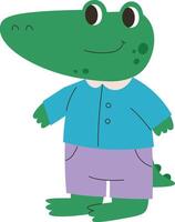 Smiling Cartoon Crocodile in Outfit vector