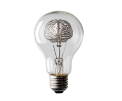 Brain inside light bulb representing innovative ideas and creativity png