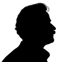 Silhouette of a man with mustache against a clear background png