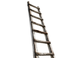 Wooden ladder leaning against a wall in a minimalistic setting png
