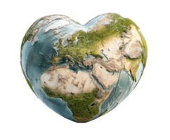 Heart-shaped globe symbolizing global love and unity for Earth png