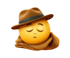 Relaxed expression of emoticon wearing hat and scarf in cool weather png