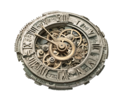 Intricate mechanical clock showing detailed timekeeping gears png