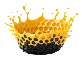 Bold splash of yellow paint creating dynamic circular pattern png